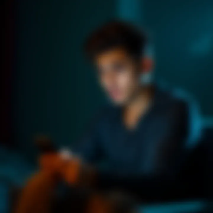 Person feeling anxious about black magic A worried individual sitting alone, looking at their phone with a concerned expression, representing fear of black magic threats.