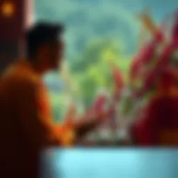 A person respectfully asking someone to be their spiritual guide in a peaceful setting