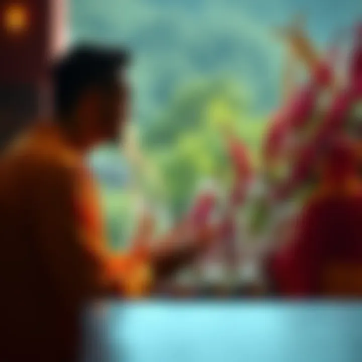 A person respectfully asking someone to be their spiritual guide in a peaceful setting