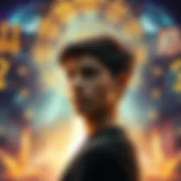A person pondering over a question with a mystical background, surrounded by symbols of intuition and insight