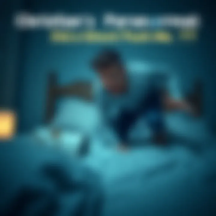 A startled man being forcefully pushed off his bed at night, looking shocked and confused.