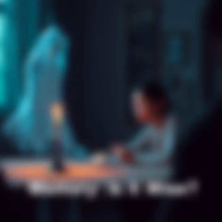 A person sitting at a table with a candle, trying to communicate with a ghostly figure, representing the search for lost memories.