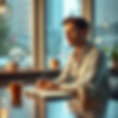 Person considering future A thoughtful person in their 30s reflecting on marriage, children, and career choices, sitting at a table with a notebook and coffee