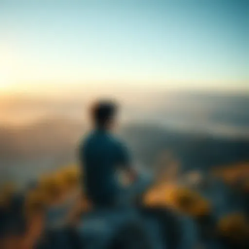 A person sitting on a hillside, looking thoughtful as they ponder their faith in Hellenism.