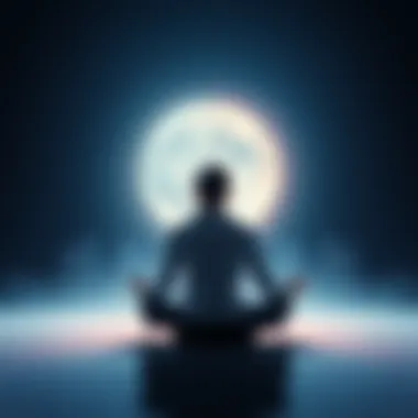 Person contemplating their higher self A person sitting cross-legged on the ground, with a soft glow surrounding them, symbolizing their connection to their higher self or spirit guide.