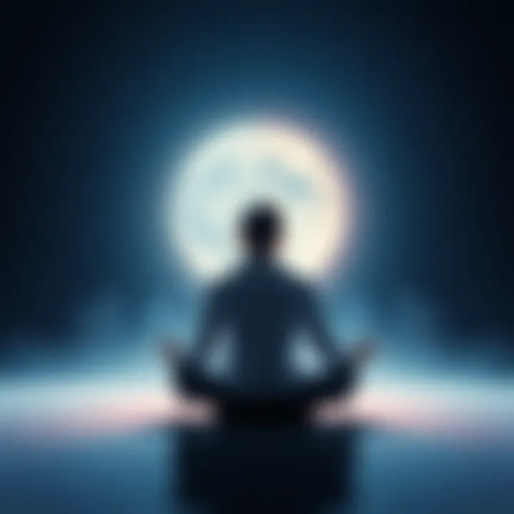 Person contemplating their higher self A person sitting cross-legged on the ground, with a soft glow surrounding them, symbolizing their connection to their higher self or spirit guide.