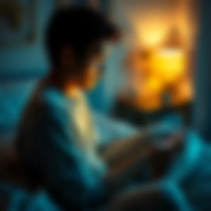 Person contemplating memories A person sitting on a bed, looking at a phone with photos of an ex-partner, deep in thought about whether to delete them.