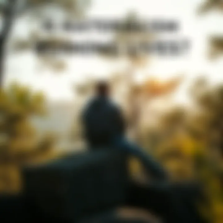 A person sitting alone on a rock in a serene natural setting, looking thoughtful while trees and sunlight surround them, symbolizing a search for meaning beyond material possessions.