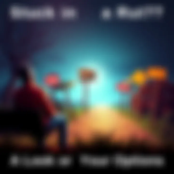 A person sitting on a bench, looking thoughtfully at a path with multiple signs pointing in different directions, symbolizing life choices.