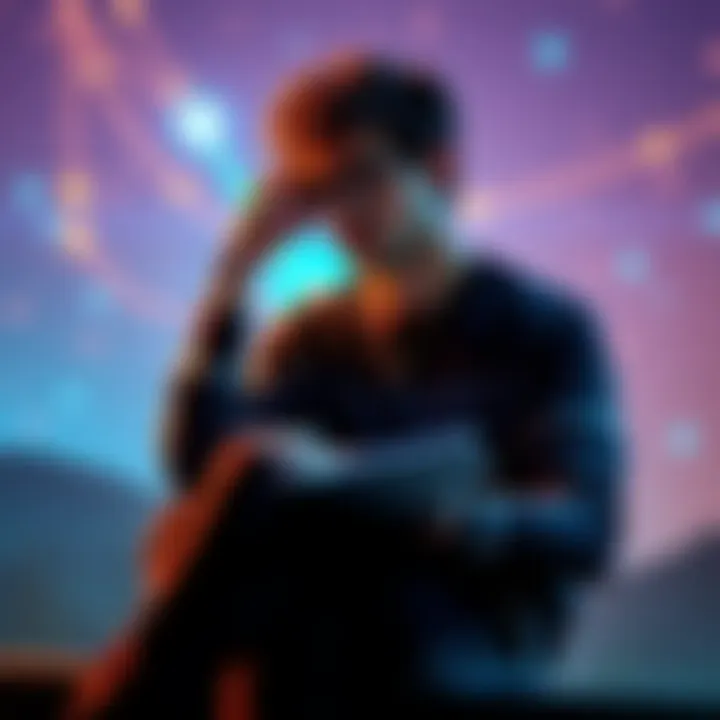 Individual sitting alone, looking pensive, with a notebook and pen, symbolizing anxiety about visiting The Monroe Institute