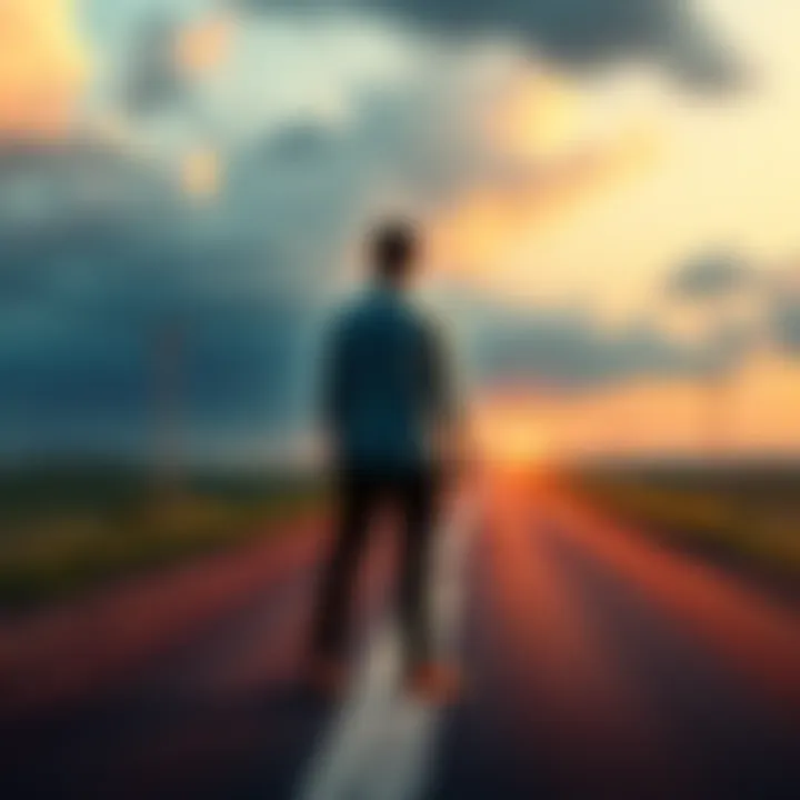 A person looking conflicted at a fork in the road, symbolizing choices between revenge and forgiveness