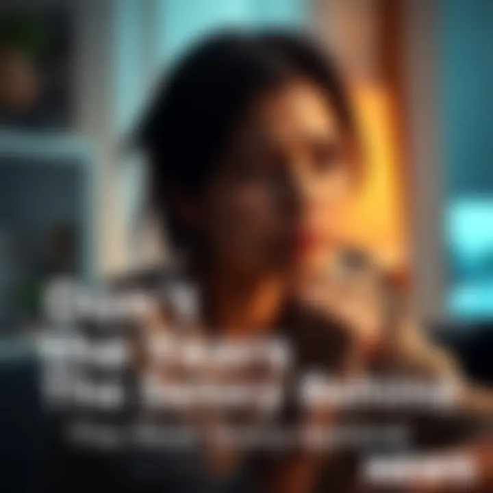 A person sitting with tears in their eyes, looking contemplative and emotional, surrounded by soft lighting
