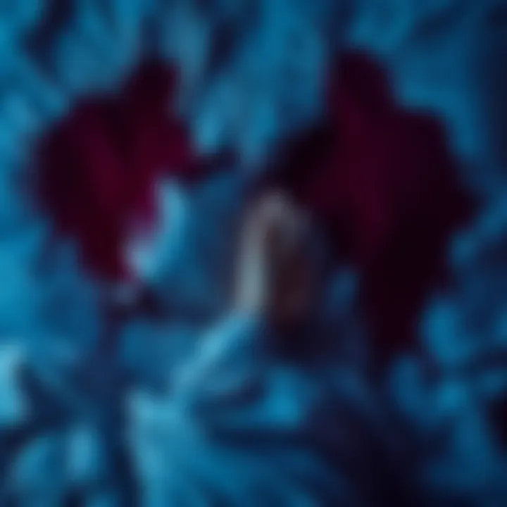Person dreaming of death A person lying in bed, appearing anxious while asleep, with shadowy figures around them representing death.