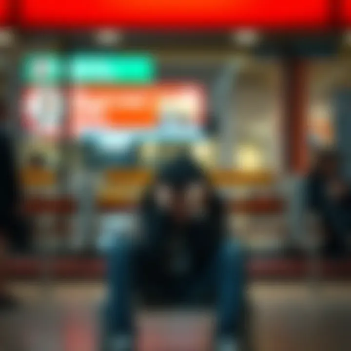A person with a worried expression, sitting alone on a bench, reflecting on feelings of humiliation due to body odor issues in a public setting.