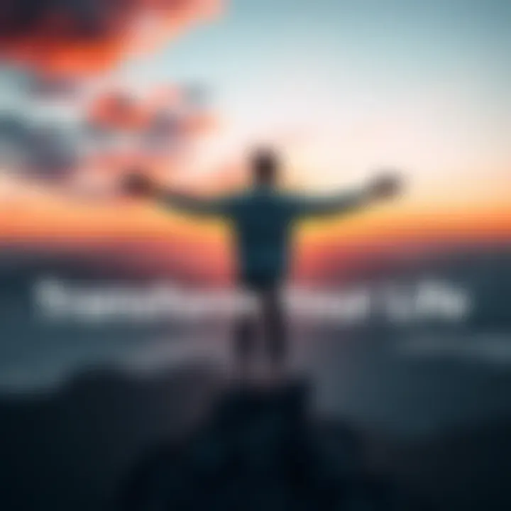 A person standing on top of a mountain with arms outstretched, symbolizing freedom and new beginnings.