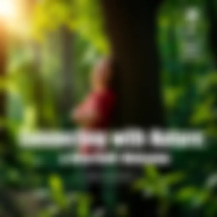 A person standing in a green forest, smiling while embracing a tree, surrounded by sunlight and leaves.