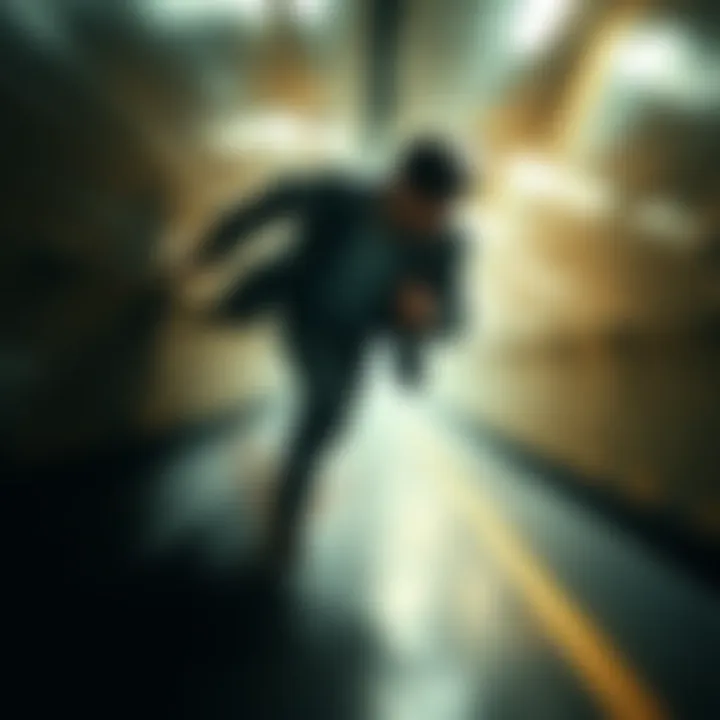 A person running away from a tense situation, showing urgency and determination