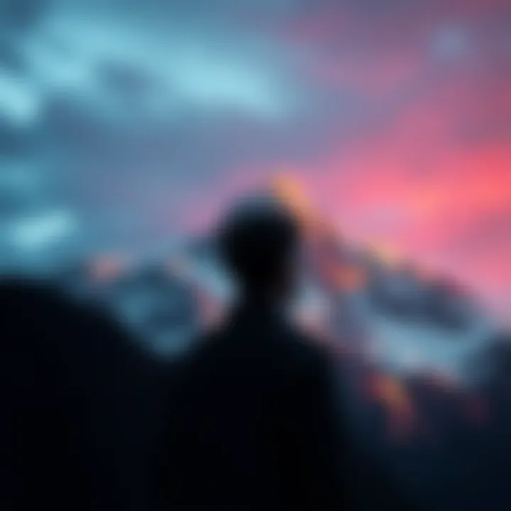 Individual looking thoughtful while facing a mountain symbolizing life's obstacles