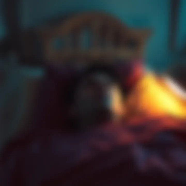 A person lying in bed, appearing confused as they realize they are not truly awake, surrounded by a dimly lit room. Their expression shows surprise and curiosity about their situation.