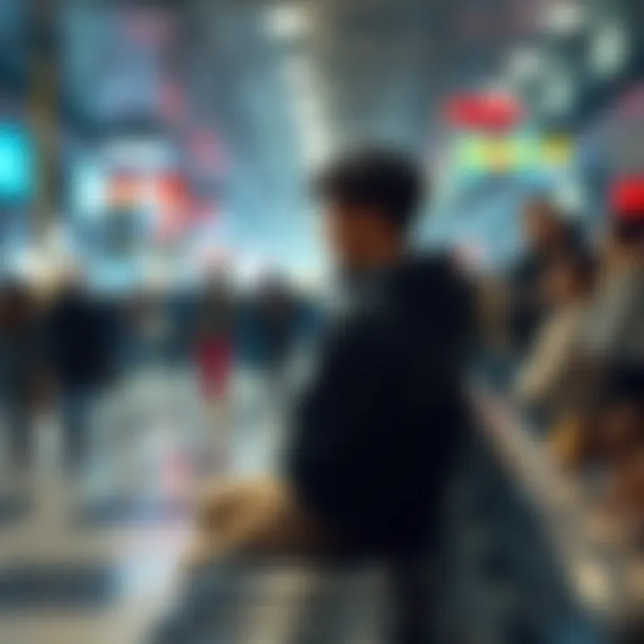 A person sitting alone on a bench, looking contemplative and uneasy, surrounded by a bustling crowd. The scene illustrates the struggle with power dynamics and social disconnection.