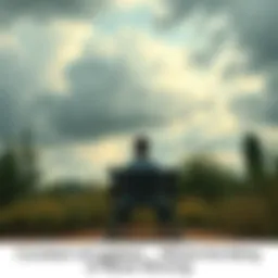 Person feeling overwhelmed A person sitting alone on a bench, looking contemplative and stressed, surrounded by nature. The sky is cloudy, reflecting their emotional struggle.