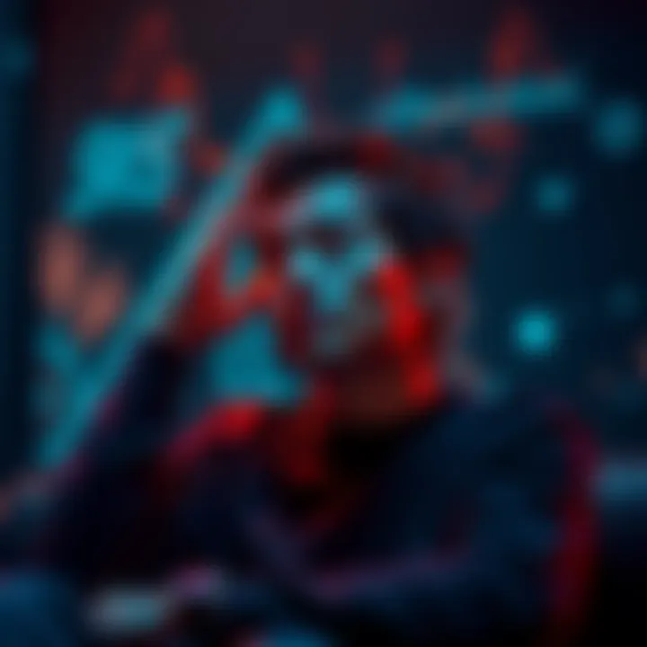 A person sitting with eyes closed, gently touching their head, appearing thoughtful and reflective, surrounded by a calming environment.