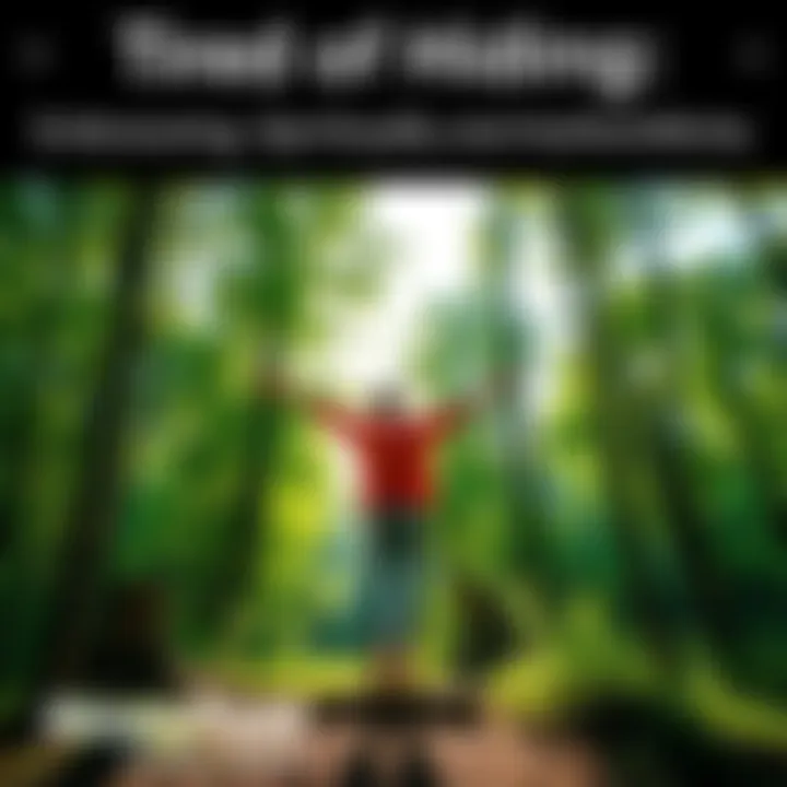 A person standing in a lush green forest with arms outstretched, embracing the sunlight and feeling a sense of freedom and connection to spirituality.