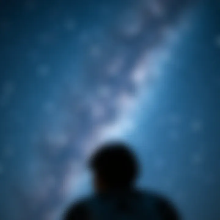 A person looking up at a night sky filled with stars, reflecting feelings of longing and nostalgia for different realities.