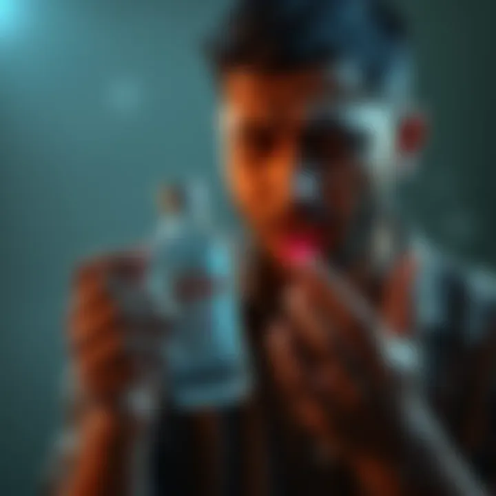 Person holding mouthwash bottle Individual inspecting a bottle of Guru Nanda mouthwash with a concerned expression