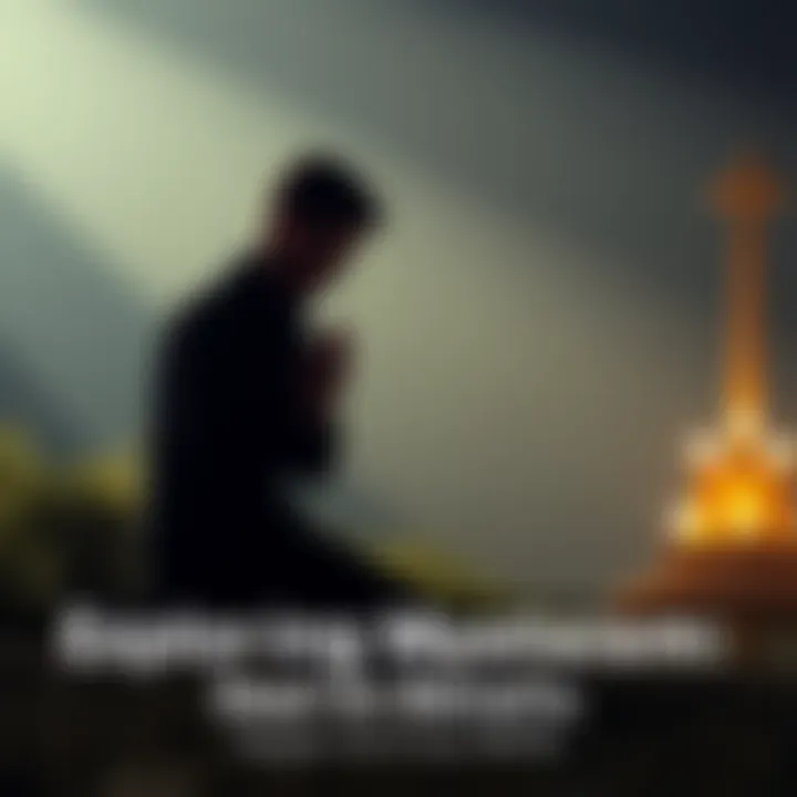 Individual kneeling in a serene environment, hands clasped in prayer, reflecting on faith and connection with Christ