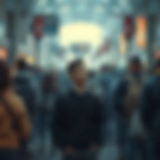 Person feeling isolated in crowd A person stands alone in a crowded place, looking around with a thoughtful expression, symbolizing feelings of isolation and misunderstanding in society.