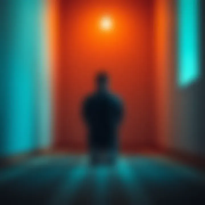 Person kneeling in prayer Individual kneeling with hands clasped in prayer inside a quiet room, reflecting on mental health challenges.