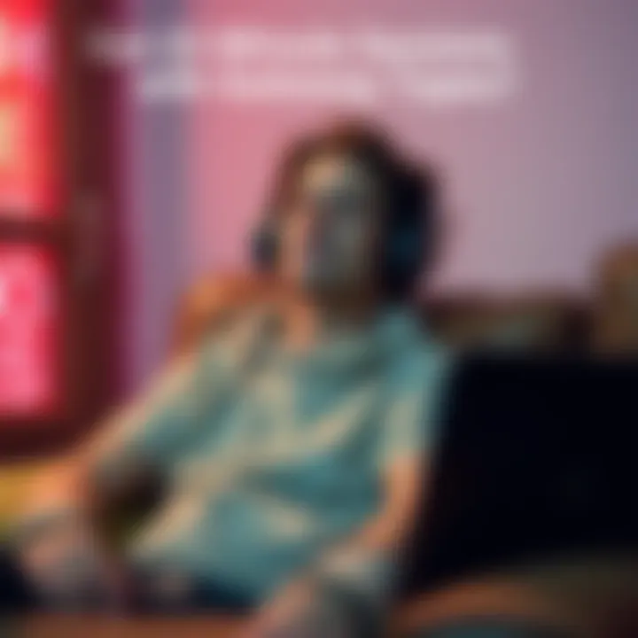 A person relaxing with headphones on, engaged in a 15-minute session using Gateway Tapes, sitting comfortably in a cozy environment.