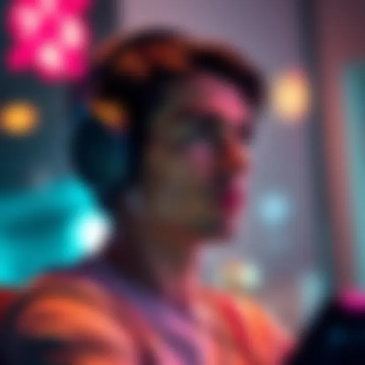 Individual with headphones reflecting on chin and jaw changes after using a playlist for 41 days
