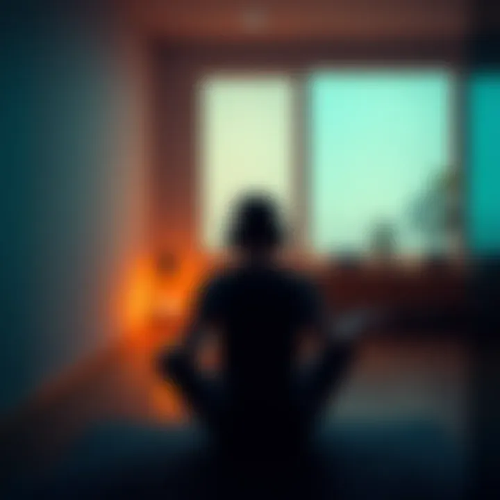 Individual sitting in a calm room with headphones on, focusing on reducing their height