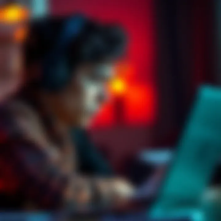 A person with headphones focused on studying with papers and a laptop, showing signs of concentration after listening to subliminal messages.