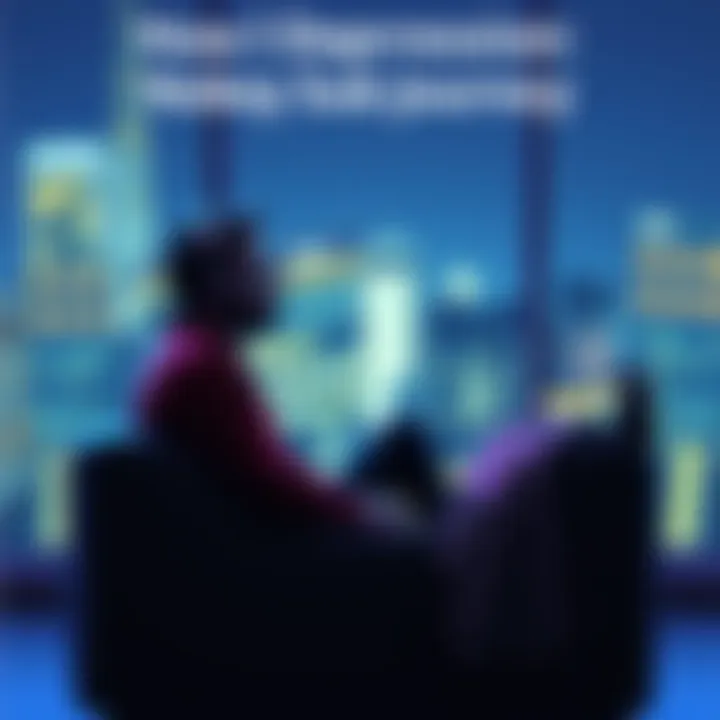 A person sitting comfortably with headphones, looking relaxed and reflective, symbolizing the journey of overcoming depression through subliminals.
