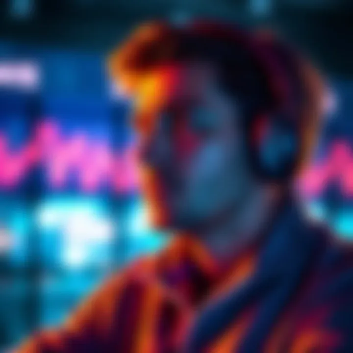 A person wearing headphones, looking relaxed and focused, while listening to subliminal messages to boost confidence.