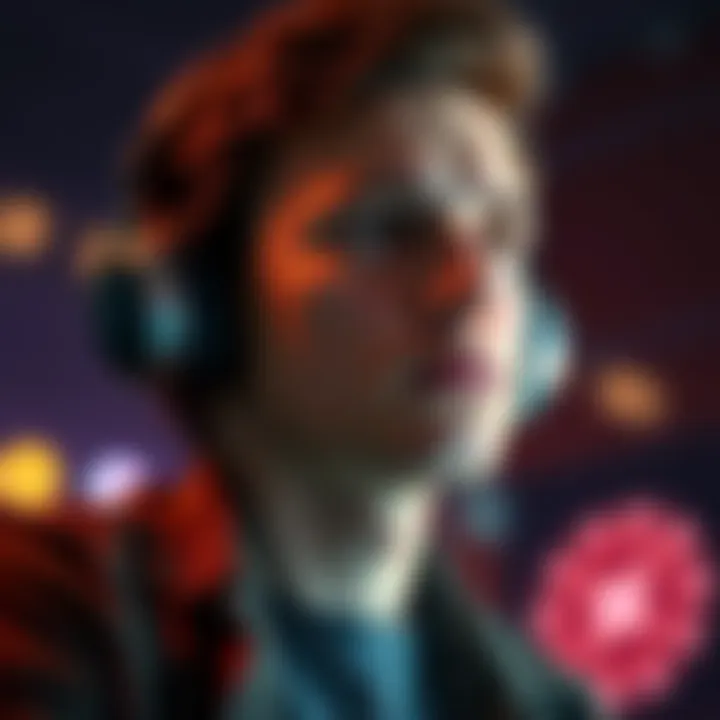 Person listening to subliminal messages A person wearing headphones and looking thoughtful, reflecting on their self-image while listening to subliminal audio.