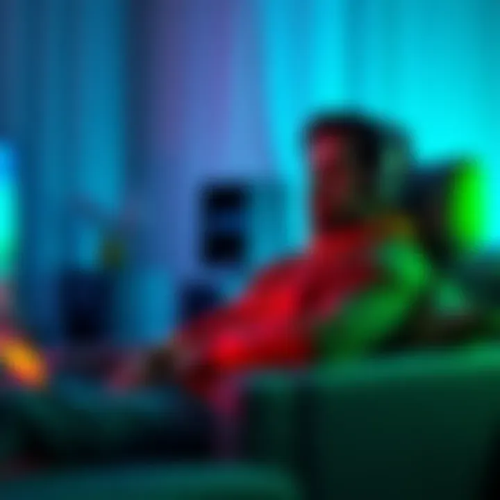 A person sitting comfortably with headphones on, looking relaxed while listening to subliminal audio. The setting is cozy and inviting, suggesting a peaceful atmosphere.