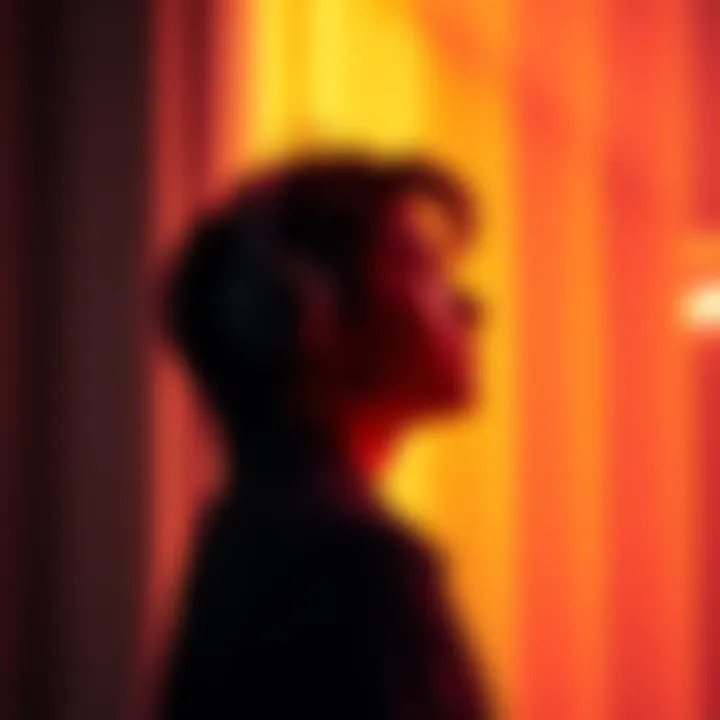 A person wearing headphones, looking thoughtful while gazing out a window, surrounded by warm light, reflecting on their desires through music.