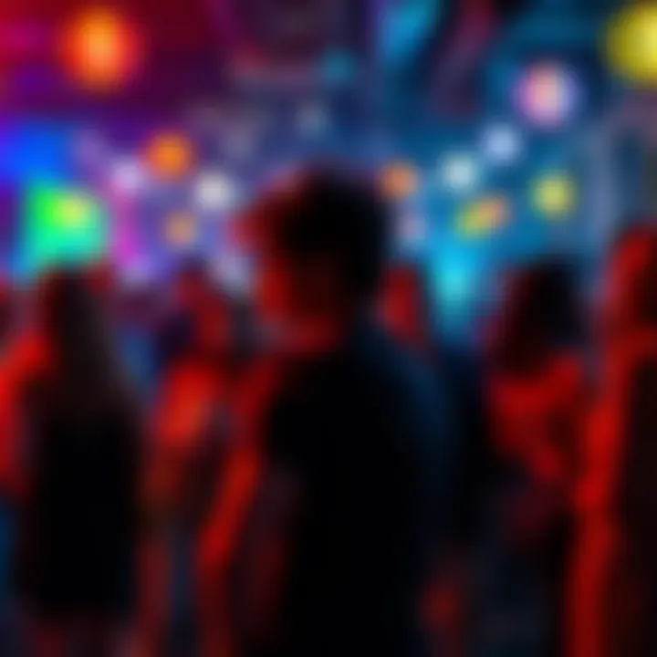 A group of people enjoying a party, while one person stands alone with a cold expression, creating distance from others.