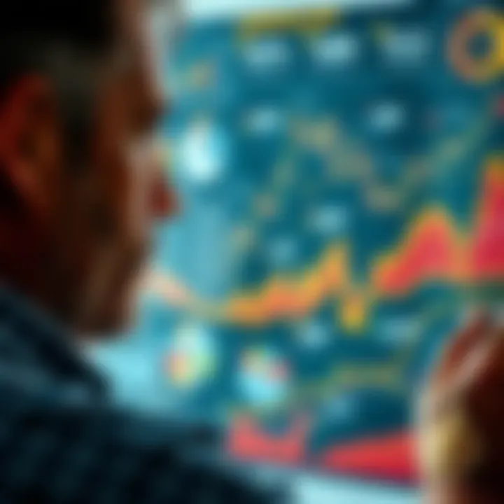 Individual studying a detailed chart filled with various symbols and data points