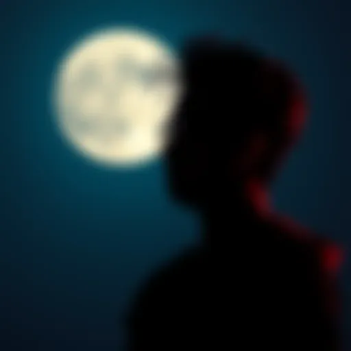 Individual gazing at a bright full moon while reflecting on emotions