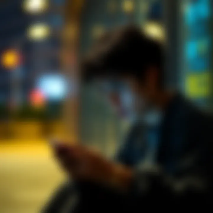 A person sits alone, staring at their phone with a worried expression, reflecting on their ex after being blocked.