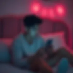 Person looking at phone with confusion A person sitting on a bed, looking at their phone in surprise and uncertainty, pondering how to respond to an unexpected text message