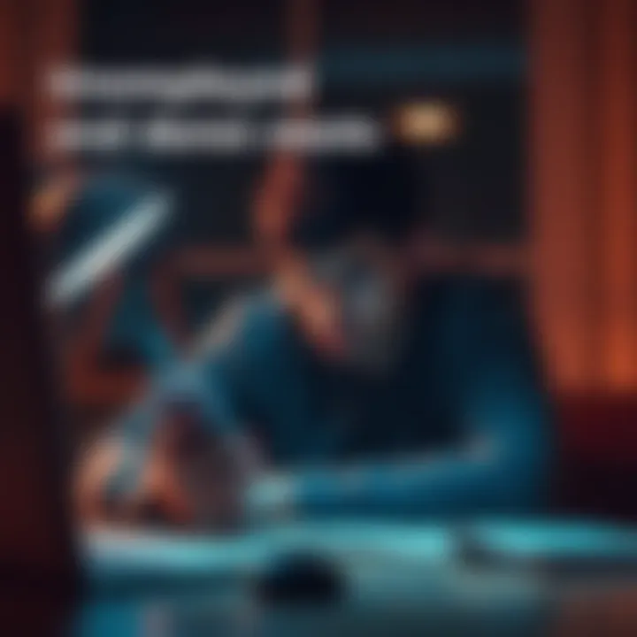 Individual sitting at a desk, staring at their phone with a concerned expression, reflecting anxiety about a mysterious message.