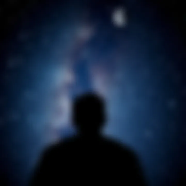 A worried adult gazes up at a starry night sky, pondering fears of alien visits.