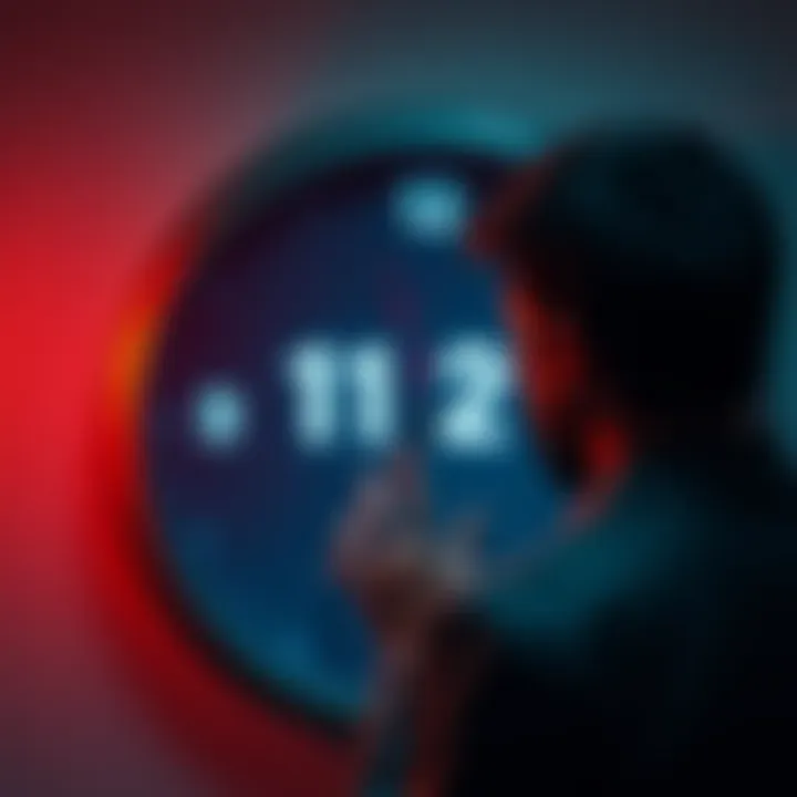 Individual staring at a clock showing 11:21, reflecting on loss and memories