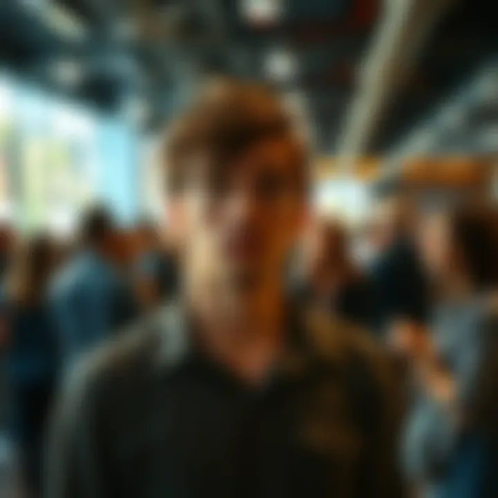 A person stands in a crowded room with a puzzled expression, observing others engaged in conversation, hinting they might feel set up.